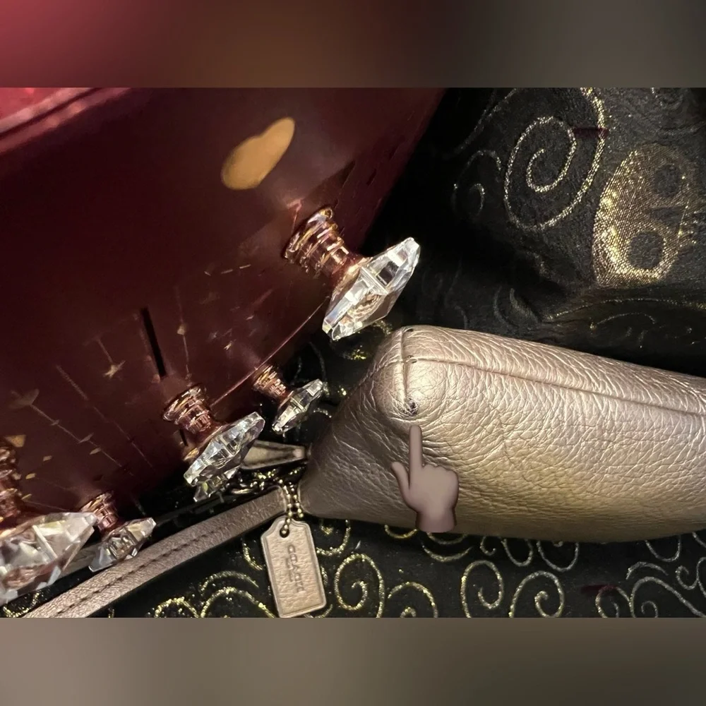 Coach Metallic Taupe/Gold Pebble Leather Double Zip Wristlet w Horse & Carriage